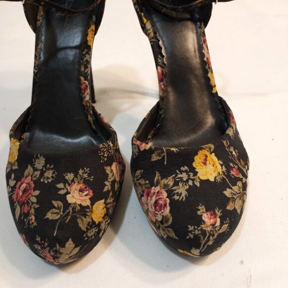 FLORAL PRINT PLATFORM HIGH HEEL WITH ANKLE STRAP ROUND TOE WOMEN SIZE 10 - Picture 3 of 8
